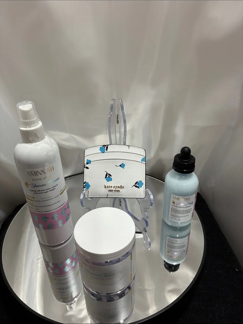 kate spade White Card Holder with Blue Floral Accents & AMINNAH 3 pcs bundle